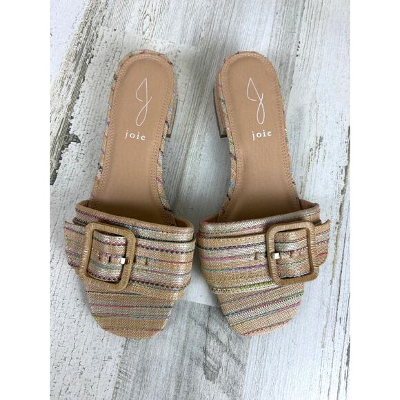 Joie Women’s 7.5 Claire Multicolor Stripe Woven Buckle Flat Sandals Summer - Picture 2 of 8
